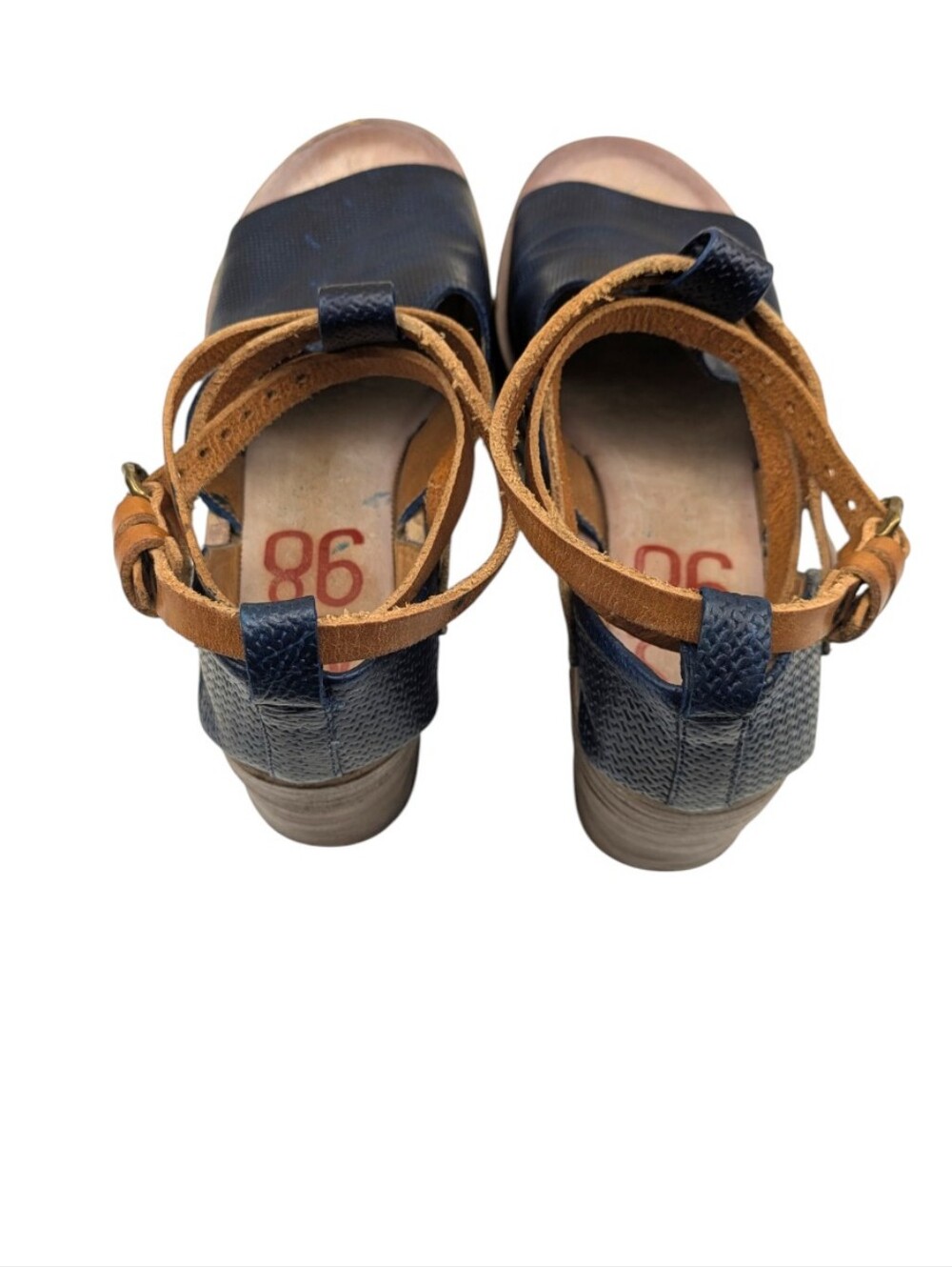 A.S.98 Nino Leather Platform Wedge Sandals Navy Ankle Wrap EU 40 US 9/9.5 S4114 - Picture 9 of 13